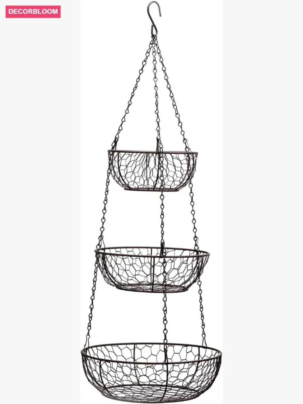 3-Tier Hanging Storage Baskets - Kitchen Organizer - Woven Steel Wire